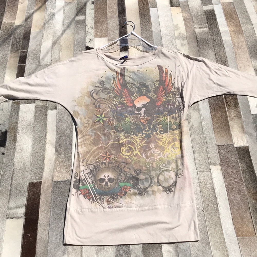 C.gen Gothic Skull graphics 3/4 sleeves tee Sz L